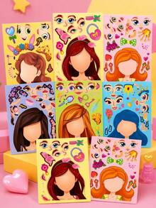 6pcs/18pcs/36pcs Blue Princess Face Swap Cartoon Parent-Child Interactive Educational Puzzle Scrapbook DIY Puzzle Stickers - Multicolor - View 3