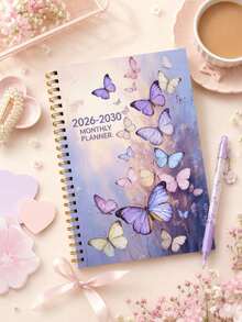 1本 2026-2030 5年期螺旋裝訂計畫本，夢幻馬卡龍水彩蝴蝶與花卉長短期行程管理筆記本，習慣與生活追蹤日誌，適合學生、上班族與文具愛好者，學校用品 - A - 查看 5