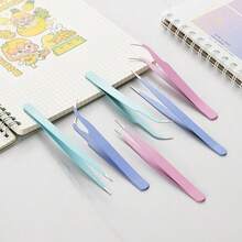6 Pieces Of Macaron Color Craft Tweezers, Stainless Steel Precision Tools, Suitable For Scrapbooking, Nail Art, Stickers And DIY, Non-Electric, Odorless, Random Color Combinations - A - View 3