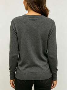 Women's Long Sleeve Sweater Blouse Winter - Abu-abu Gelap - View 3
