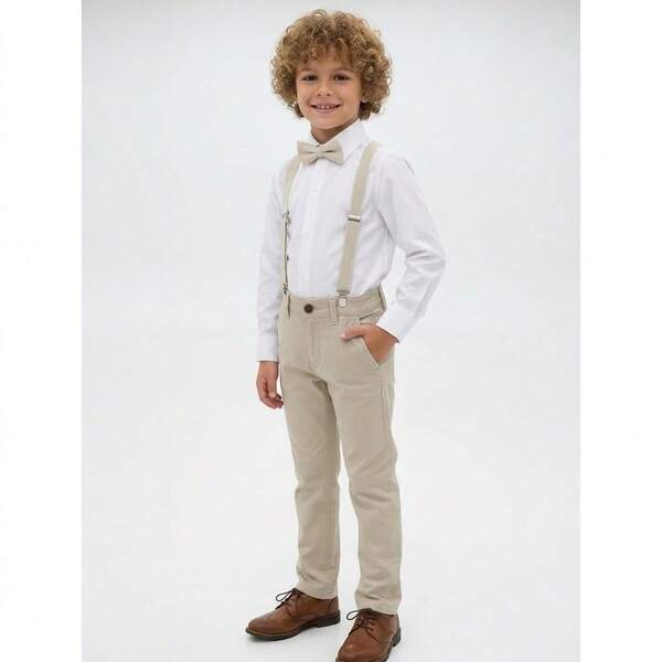 Roupa Social de Menino Infantil Juvenil Calça Suspensório e Gravata Pajem Batizado Casamento Igreja Formatura