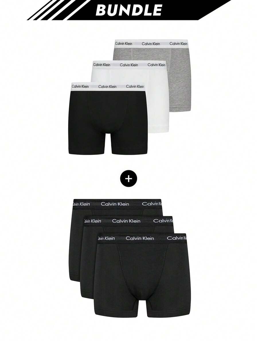 Calvin Klein [حزمة] 3 عبوات من سراويل داخلية قطنية حديثة + 3 عبوات من سراويل داخلية رجالية مطاطية دقيقة - رمادي / أبيض / أسود + أسود - مشاهدة 1