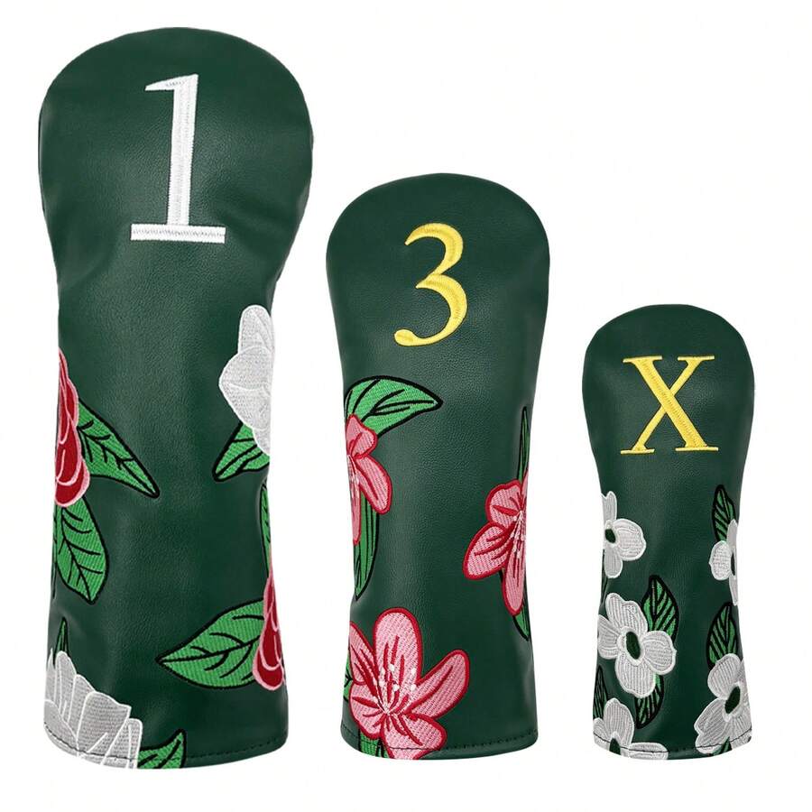 1PC Exquisite Golf Headcover With Delicate Floral Embroidery. Made Of PU Material, Fits Driver, Fairway Wood And Hybrid. It Shields Golf Club Head Against Scratches And Dust, Practical For Daily Golf Use,The Best Choice For Gifting