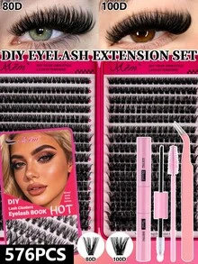 MEM 640/576/416 Stück D-Curl Kunstnerz Cluster Wimpern, 9-16mm gemischte Länge, dick, flauschig, leicht, wiederverwendbar, DIY Einzelwimpern für alle Make-up-Stile, optional Kleber, Entferner & Pinzette, kostengünstiges Anfänger-Wimpern-Set für alle Anlässe - Schwarz - Übersicht 5