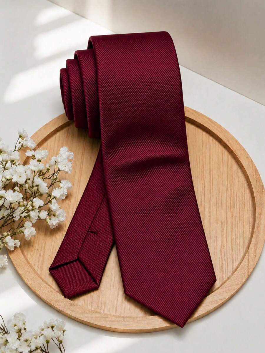 1pc Men's 8cm Burgundy Tie, Fashion Casual Formal Tie For Wedding And Party - Burgundy - View 1
