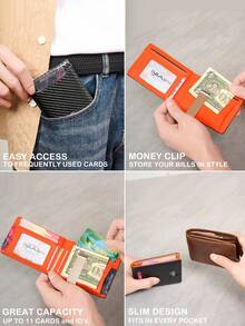 MIYIN Ultra-Thin Men's RFID Anti-Theft Bi-Fold Minimalist Front Pocket Wallet, With Bill Clip, Carbon Fiber Material, Credit Card Holder - Burnt Orange - View 7