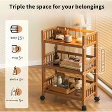 Carrello Portaoggetti in Bambù a 3 Livelli con Ruote, Stretto e Multifunzionale per Cucina, Bar e Soggiorno, dal Design Elegante e Resistente - Cachi - Visualizzare 3