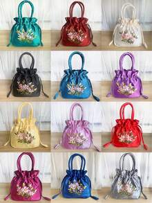 Tas Tangan Serut Bordir Vintage, Dompet Perhiasan Vintage dengan Kancing Bunga Delima, Tas Clutch Kecil Bordir, Tas Penyimpanan Multifungsi Wanita, Tas Penyimpanan Perhiasan Bordir, Dompet Koin, Tas Ember Ibu dengan Bordir Tali Serut, Dapat Digenggam/Digantung di Pergelangan Tangan, Praktis untuk Penyimpanan Kartu, Koin, dan Barang Kecil Sehari-hari, Gaya Vintage Cocok untuk Berbagai Pakaian - MultiWarna - View 8