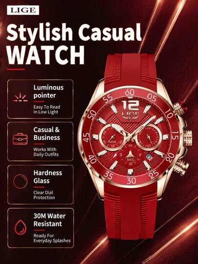 Foxbox LIGE Men's Watch Top Brand Stainless Steel Men's Watch Sports Calendar Waterproof Quartz Chronograph