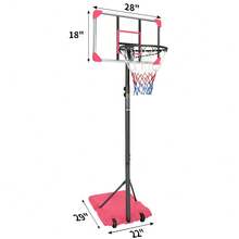 Portable Basketball Goal System With Stable Base And Wheels, Use For Indoor Outdoor Teenagers Youth Height Adjustable 5.6 To 7ft Basketball Hoop 28 Inch Backboard - Pink + Iron - View 8