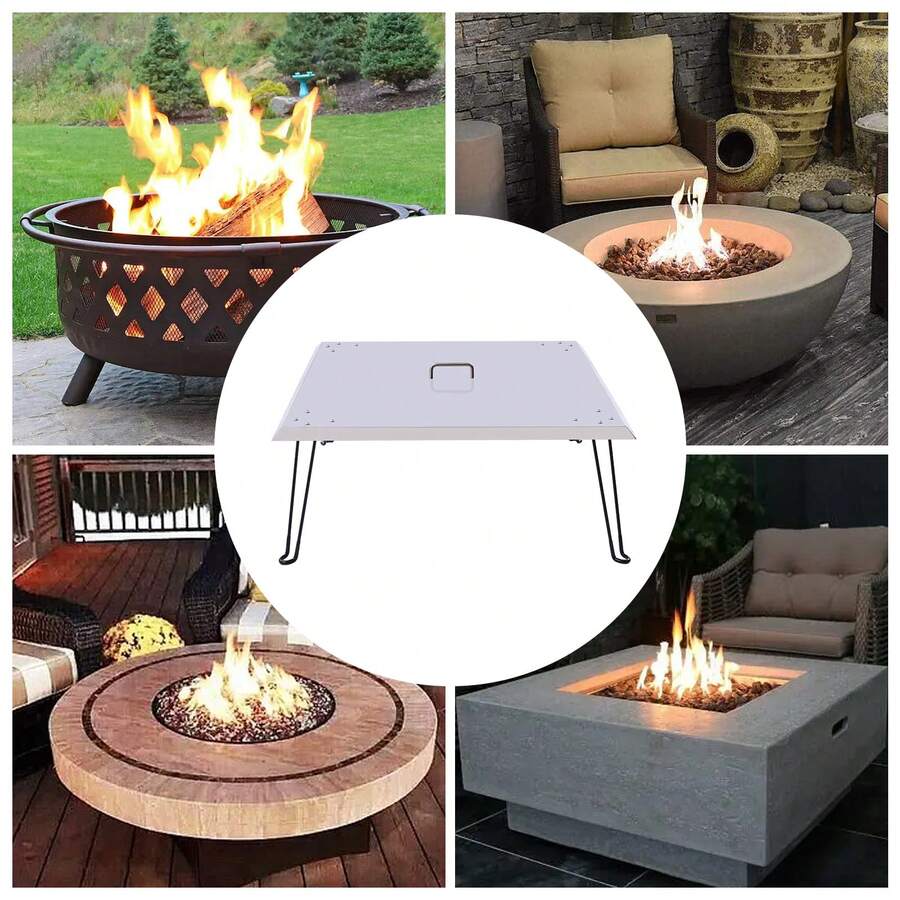 30*30" Stainless Steel Fire Pit Burner Cover With Foldable Legs, Heat Deflector Weatherproof Firepit Protector Lid With Handle For Outdoor Patio - Silver - View 1