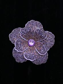 1pc Rhinestone Studded Double Layer 5-Petal Flower Applique, Hand-Sewn DIY Clothing Trim Accessory For Shoes, Hats, Bags, Hair Accessories - Orange - View 7