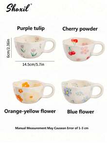 shoxil 1pc Ceramic Coffee Mug, Breakfast Cup, Floral Pattern Coffee Cup, Suitable For Hotel, Office And Home. - Coffee Cup - View 7