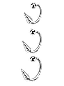 6PCS 8/10/12MM Horseshoe Long Short Spike/Ball Labret Rings, Lip Piercing Jewelry Lip Rings,Steel Septum Helix Conch Piercing Jewelry - Silver - View 10