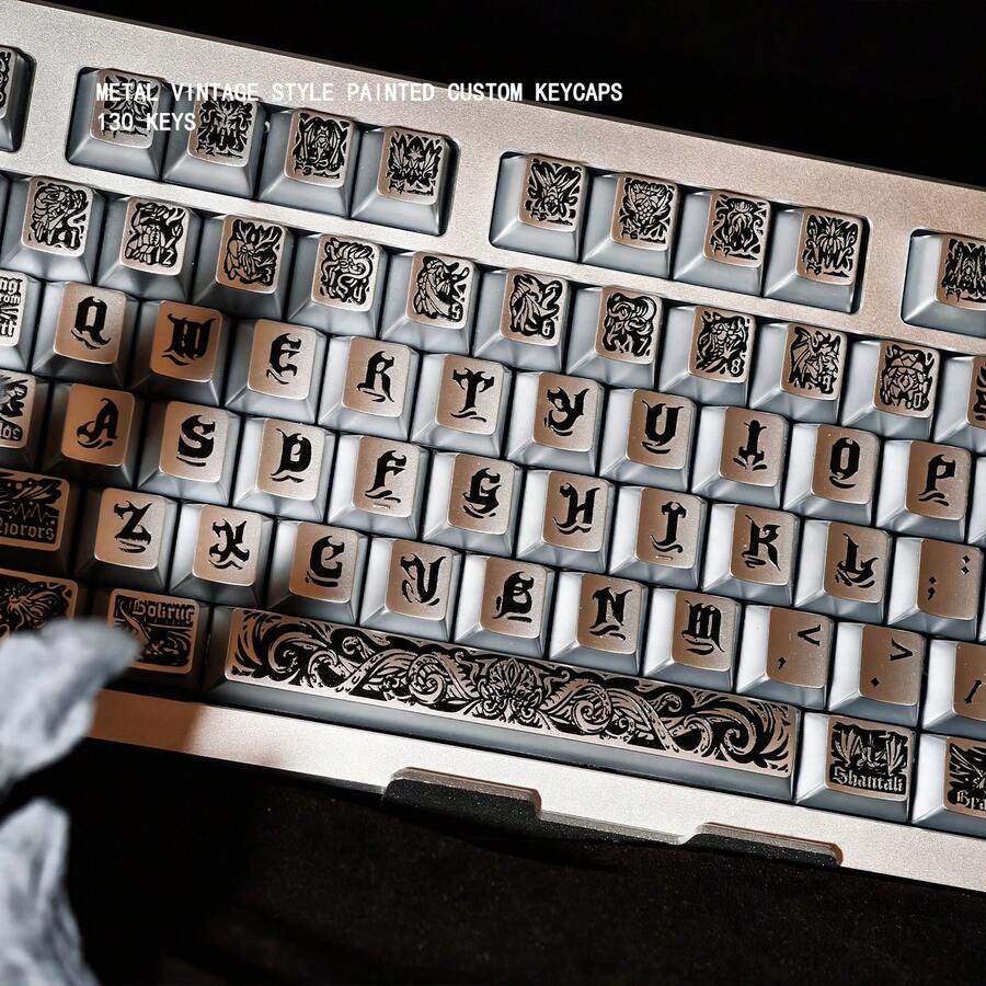 Metallic Paint Vintage Personalized PBT Keycaps, 5-Sided Dye-Sublimation, Original Height, Compatible With Mechanical Keyboards - View 1