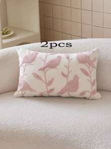 LCUHPCL 1pc Spring/Summer Charming 3D Embroidered Bird & Tree Decorative Pillow Cover, Suitable For Living Room, Bedroom, Party, Sofa And Various Environments - Pink - View 15