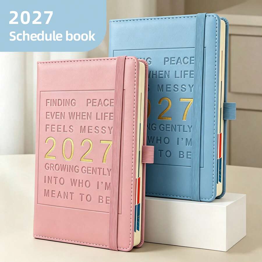 2027 English Planner Diary Notebook With Elastic Band, Business Office Time Management Handbook, Monday To Friday One Page Per Day, Weekend Two Days Per Page School Supplies - A5 - View 1