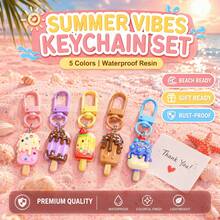 5 Colors Summer Style Realistic Popsicle Keychain Set, Waterproof Resin Ice Cream Bag Charm, Rust-Proof Metal Clasp Bag Accessory, Comes With Thank You Card, Suitable As Refreshing Beach Travel Gift For Women Friends - Multicolor - View 9