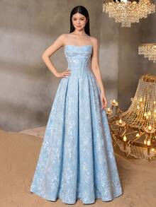 ALISA&LEO Robe de bal charmante avec encolure en forme de cœur brodée, convenant aux adolescentes, avec un corsage baleiné et un design de dos à lacets, parfaite pour les banquets, les événements, les célébrations et les fêtes - Bleu ciel - Voir 1