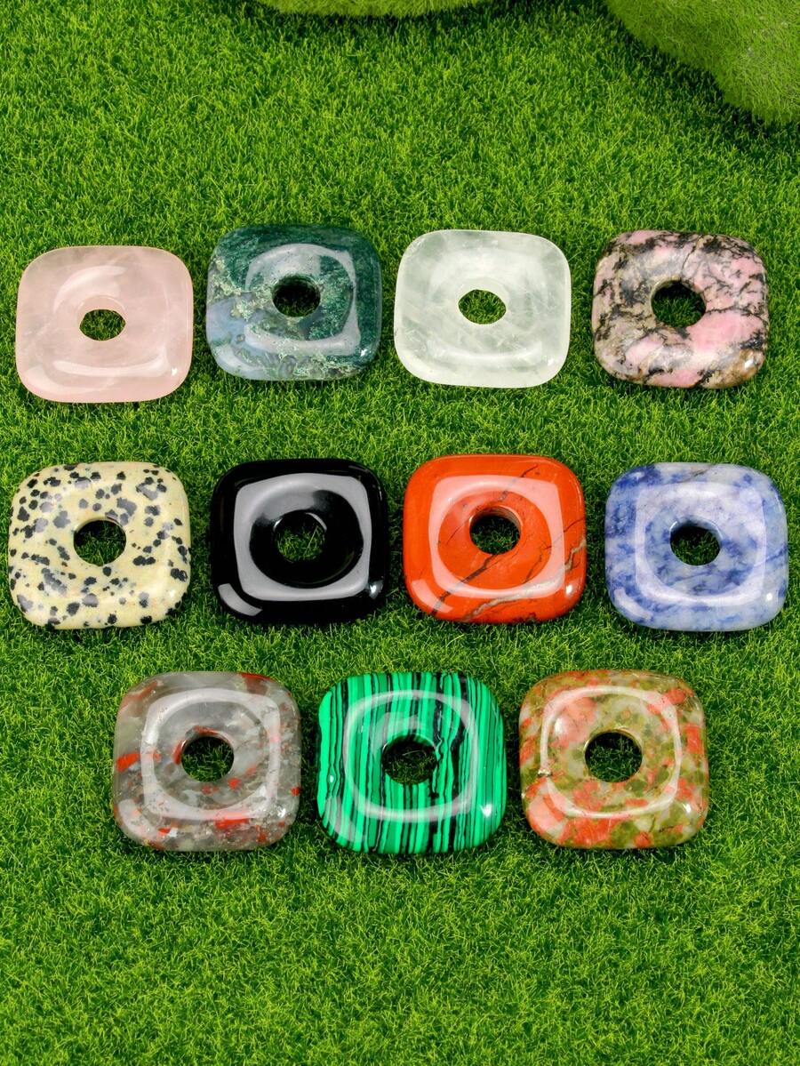 Yumfeel Natural Stone Square Peace Buckle Pendant-30*30mm With A Thickness Of 7Mm,Three-Dimensional Pendant For Jewelry Making