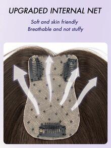 8-14 Inch Women's Bangs-Free Human Hair Topper, 360° Rotatable Upgraded Base With 3 Clips, Suitable For Thinning Hair, White Hair, Hair Loss, Adds Volume, Dark Brown Color - Dark Brown - View 5