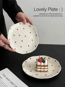 1pc Asymmetrical Hand-Pinched Ruffled Ceramic Dessert Plate, Multiple Floral Swallow Heart Designs, Dessert Plate For Home Afternoon Tea Coffee Cup Tray, High Aesthetic Gift Tableware - Multicolor - View 1