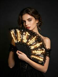 Abanico de mano plegable con luz LED multicolor, abanico brillante que cambia de color, accesorio de estilo hada dulce y punk callejero, adecuado para carnaval, cosplay, Halloween, festival de música, fiesta de boda, fotografía de escenario y danza tradicional - ventilador de luz LED - Ver 22