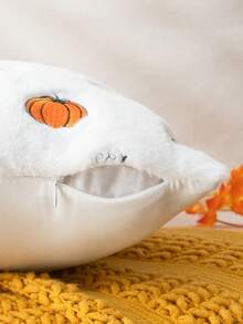 Homemorelove 1/2pcs PV Velvet Small Pumpkin Embroidered Pillow Case, Autumn Decor, Thanksgiving, Halloween Atmosphere Home Decoration Throw Pillow, Suitable For Living Room, Bedroom, Sofa, Pillow Insert Not Included - Bleached Rabbit Fur Bright Orange - View 3