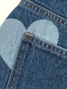 CHUU High Waist Heart Denim Skirt Women Autumn Embroidered Letter Slit A-Line Skirt - Blue - View 10