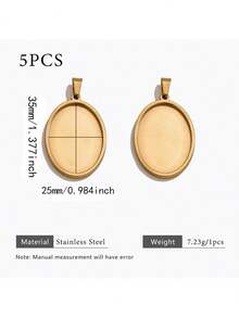 5pcs Stainless Steel 18K Gold Plated Multi-Size Gemstone Pendant Base, DIY Jewelry Making Accessories, Suitable For Women's Handmade Jewelry, Daily Wear - Oval Pendant - View 15