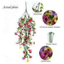 29.9in Long Artificial Outdoor Mixed Color Pansy Wall Hanging - Hanging Artificial Plants, Colorful Flowers Fade-Resistant, Suitable For Various Holidays, Weddings, Gardens Or Home Decor, Wall Decoration, Wedding Centerpiece, All Seasons - Red + Yellow + Purple - View 6