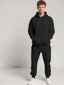 CONJUNTO, SUDADERA CON CAPUCHA Y PANTALON PARA HOMBRE, CASUAL FIT, CON CIERRE Y BOLSAS A LOS COSTADOS - Negro - Ver 1