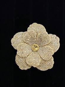 1pc Rhinestone Studded Double Layer 5-Petal Flower Applique, Hand-Sewn DIY Clothing Trim Accessory For Shoes, Hats, Bags, Hair Accessories - Orange - View 5