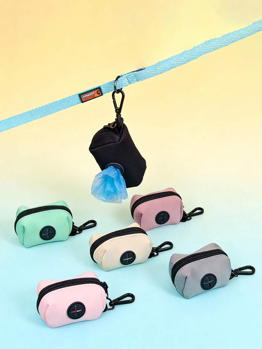Portable Pet Waste Bag Dispenser, Convenient Dog Poop Bag Holder, Cute Macaron/Polka Dot High-Quality Soft Neoprene Fashion Dog Waste Bag Storage, Ideal Choice For Pet Lovers - Multicolor - View 1
