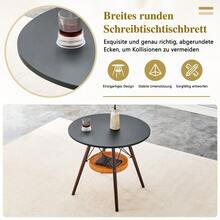 Dining Table With A Diameter Of 80 Cm / Dining Table With An MDF Tabletop / Metal Frame / Woven Storage Basket / Solid Wood Table Legs / Suitable For Small Dining Areas, Balconies, And Corners In The Living Room - Walnut Wood, Black - View 7