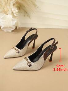 Women's Vintage Letter Print Mid-Heel Slip-On Sandals - Beige - View 2