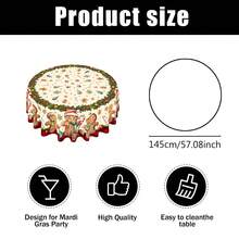 1/100pcs Christmas Theme Polyester Tablecloth (Round: 145cm Diameter) Holiday Tablecloth, Pattern With Gingerbread Man, Christmas Wreath, Suitable For Family Gatherings, Fits Dining Table, Kitchen And Living Room - Multicolor - View 9