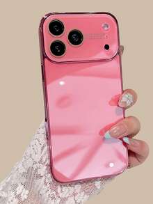 Luxury Electroplated Glossy Phone Case Compatible With IPhone 17 Pro Max 16 15 14 13 12 11 Pro Max Minimalist Solid Color Glass-Like Lens Protection Shockproof Hard Back Shell - Hot Pink - View 1