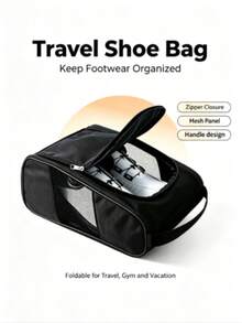 Foldable Sneaker Storage Bag With Handle For Easy Carrying, Dual-Side Breathable Mesh To Prevent Odor, Suitable For Fitness, Outdoor Camping, Travel, School And More - Black - View 8