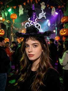 1PC/Set Halloween Atmosphere Headpiece Sequin Pumpkin Hat Headband Witch Party Performance Prop Lace - View 3