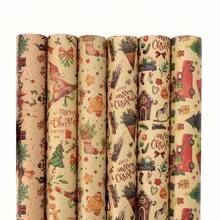 3/6/12 Stücke Vintage Gelbes Weihnachtsgeschenkpapier Set mit Rentier- & Baum-Designs Perfekt für Feiertagsgeschenke, Geburtstage & Party-Geschenke Geschenkverpackungszubehör - Verschiedenfarbig - Übersicht 6