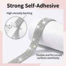 1 Roll Self-Adhesive Shiny Crystal Rhinestone Tape, Christmas Decoration Sparkling Rhinestone Stickers, DIY Car Computer Vanity Craft, Wedding Party Decoration Sticker Roll, 2mm Rhinestone Production Process (Red/Silver/Pink/Gold) - 1 Yard Silver - View 4