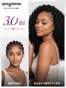 MEGALOOK 3 In 1 Half Wig Deep Curly 100% Human Hair Wig Invisible Hairline Wear Go Upgrade Headband Wig Updo Down Style Hairpiece Beginner Friendly Natural Color - SNatural - View 5