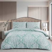 H&R Premium 3Pcs Cotton Duvet Cover Set Hypoallergenic, Breathable & Soft For Ultimate Night Comfort - Royal Dmask Green - View 7