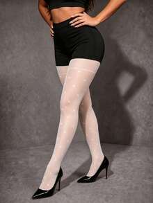 1 Pair Plus Size White Bow High Elasticity Tights, Sexy Fashion Cute Style, Suitable For Daily Dating, Spring And Autumn Commute - Multicolor - View 2