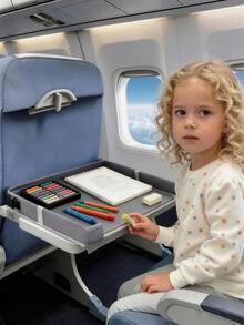 1pc Baby Travel Solid Color Drawing Board, Foldable Children's Outdoor Travel Tray Table, Multi-Functional Portable Writing & Painting Board - Car Storage Small Desk - Multicolor - View 4