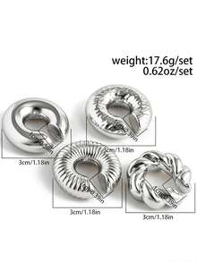 YUNCHUN 4pcs Thick Gold-Tone Open Ear Cuffs, Exaggerated Style Non-Pierced Earrings For Women's Daily And Party Wear - Silver - View 5
