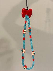 Half-Apple Fresh Phone Chain Keychain Beaded Lanyard Handmade CCD Cute Camera Chain INS Pendant - Blue - View 4