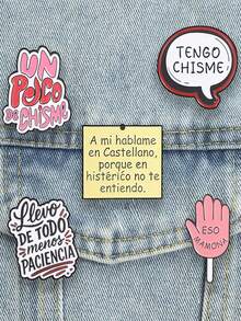 Spanish Funny Slogan Brooch "Tengo Chisme" Meme Text Drip Oil Lapel Pin Gift - Multicolor - View 3