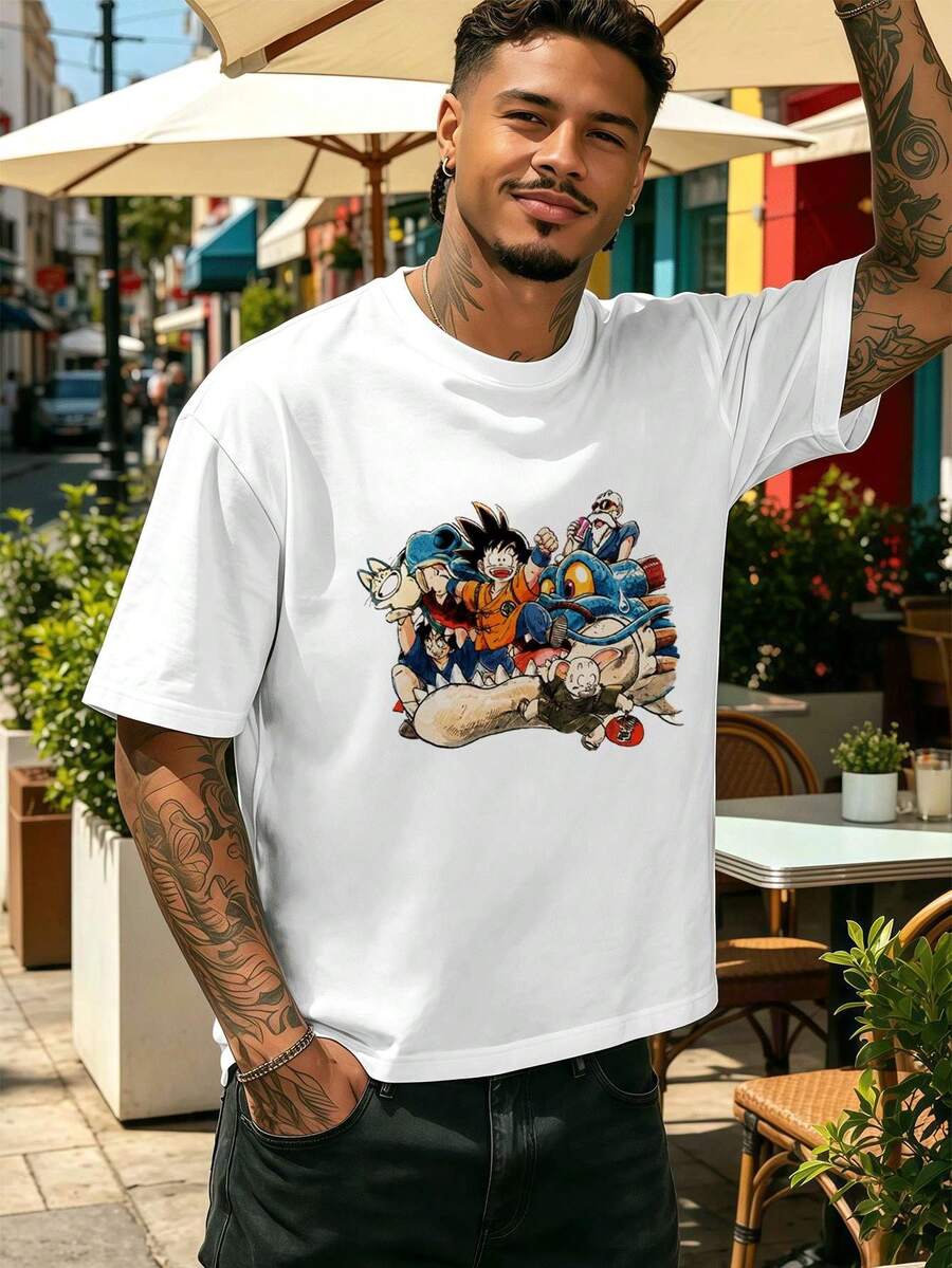 Camiseta Casual De Algodón Con Estampado De Anime, Ideal Para Oto?O, Estilo Hip-Hop Urbano, Transpirable Y Con Estampado Artístico. - White - View 1